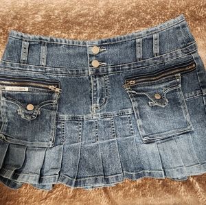 Denim Pleated Mini Skirt